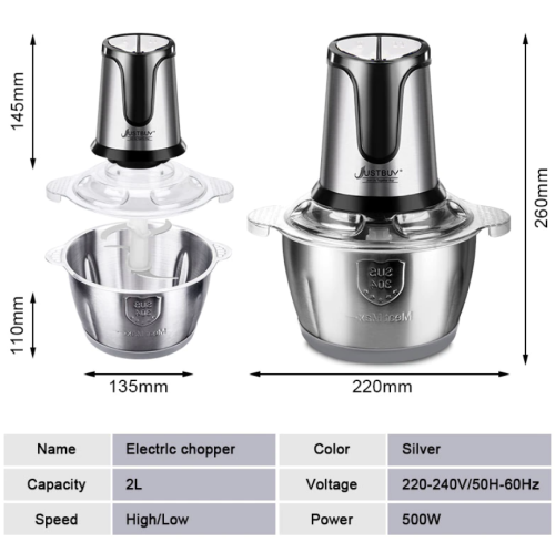 Измельчитель Электрический / Измельчитель,мясорубка 500Вт, 2 л. / Измельчитель из нержавеющей стали фото 5