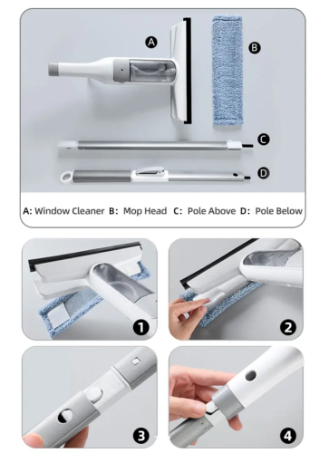 Многофункциональная швабра "Чистота", очиститель окон, стеклоочиститель с силиконовым скребком, очиститель для душа, швабра для мытья полов, мойка окон фото 7