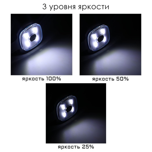 Фонарь-шапка Белый аккумуляторный, 200 мАч, 4 LED, 3 режима, USB   9135258 фото 3